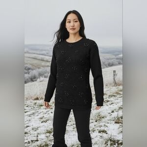 Kathy Lee BlackLong sleeve  Beaded Sweater
